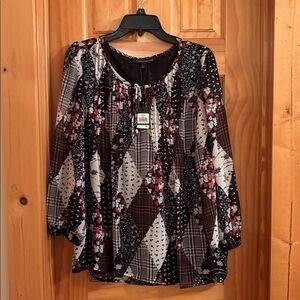 Tommy Hilfiger Floral Blouse with Blue and Black Accents